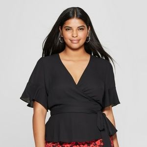 WHO WHAT WEAR Black wrap top